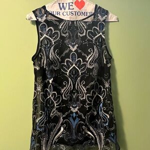 White House Black Market Black and Blue Paisley Blouse with Cami